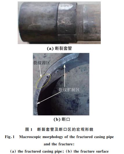 圖１ 斷裂套管及斷口區的宏觀形貌